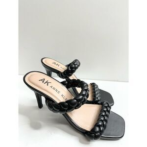 Anne Klein Sandals‎ Womens Size 6 Black Braided Double Strap Slip On Heels